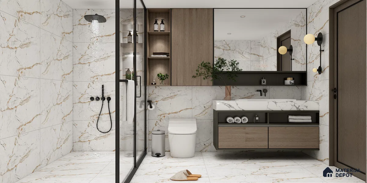 Marble Wall & Floor Tile TL 05115 B Marblis Frosted Pearl 4 ft x 2 ft Vitrified Endless Carving Matte Finish - 9 mm (Random 4) | Suitable for Living Room, Bedroom & Bathroom