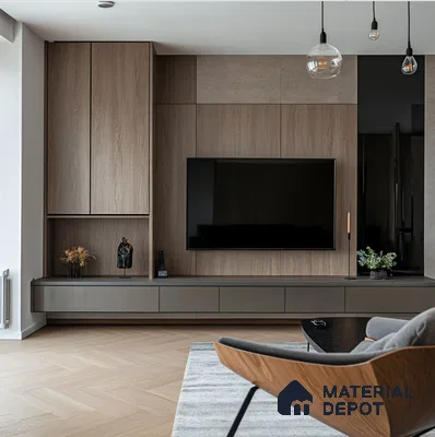 Sophisticated Wooden Laminate TV Unit Contemporary Living Room | Material Depot