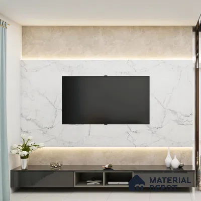 Compact TV Unit with Layered Backdrop Wall.