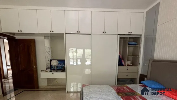 Spacious Bedroom with Built-in Wardrobes in Bengaluru | Material Depot