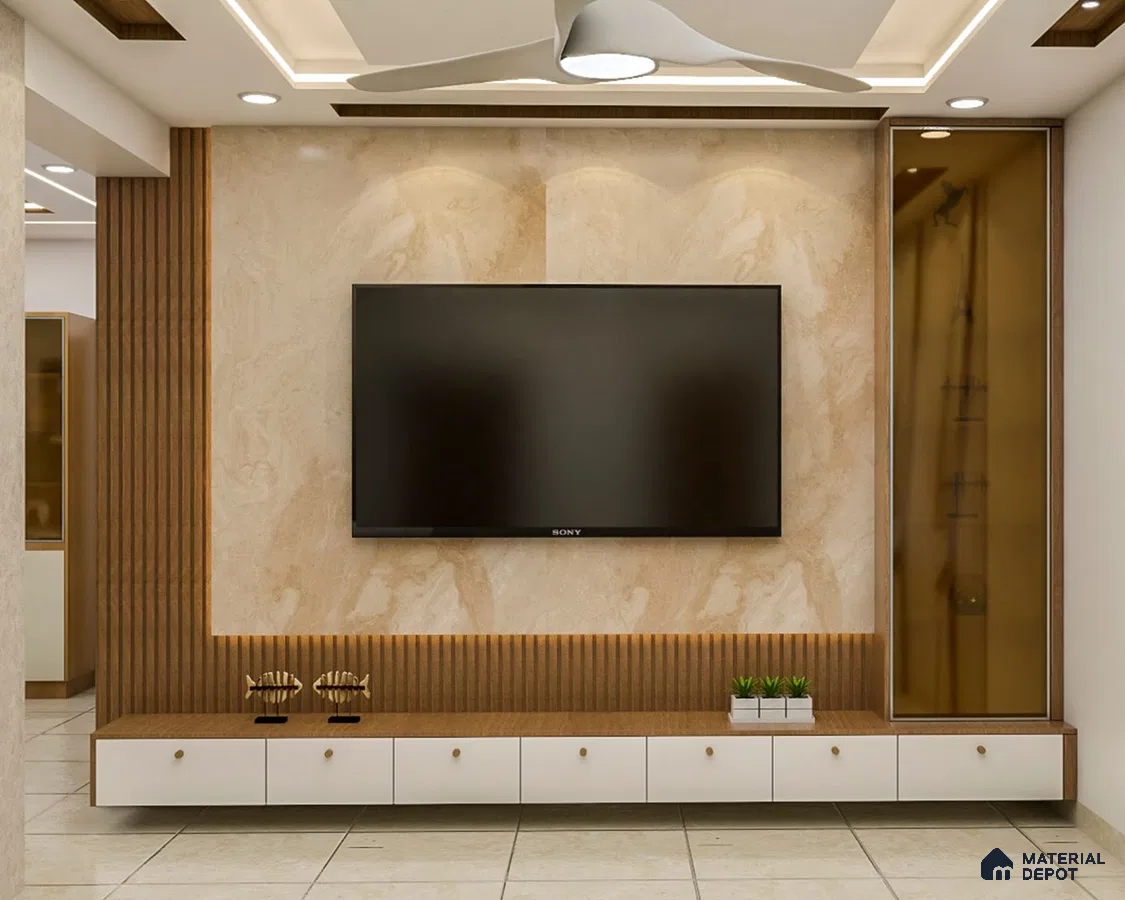 Spacious TV Unit with Fluted Panel
