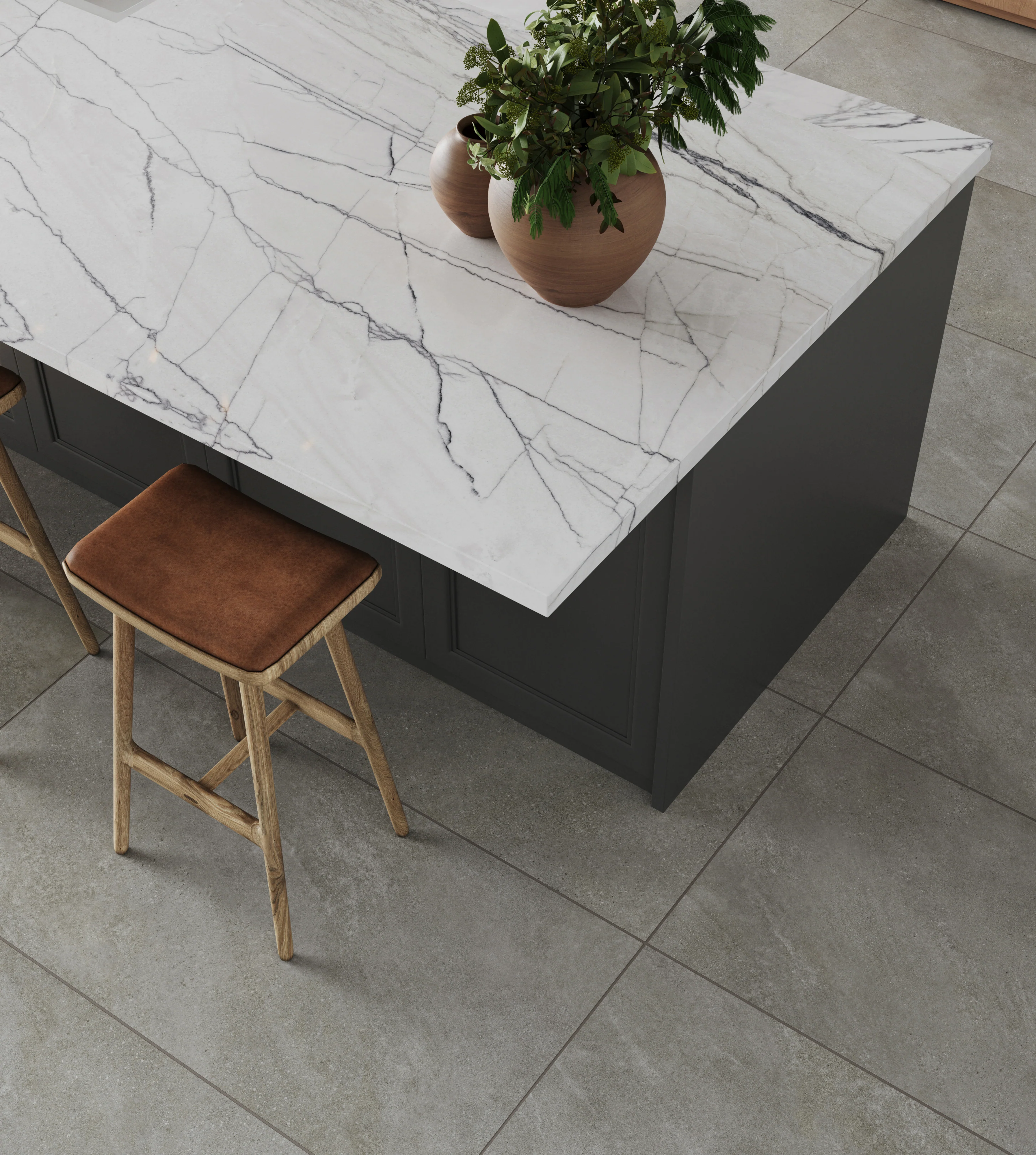 Spacious Kitchen Design Featuring Dark Grey Cabinets and Industrial Accents
 Sobha Windsor Whitefield | Material Depot