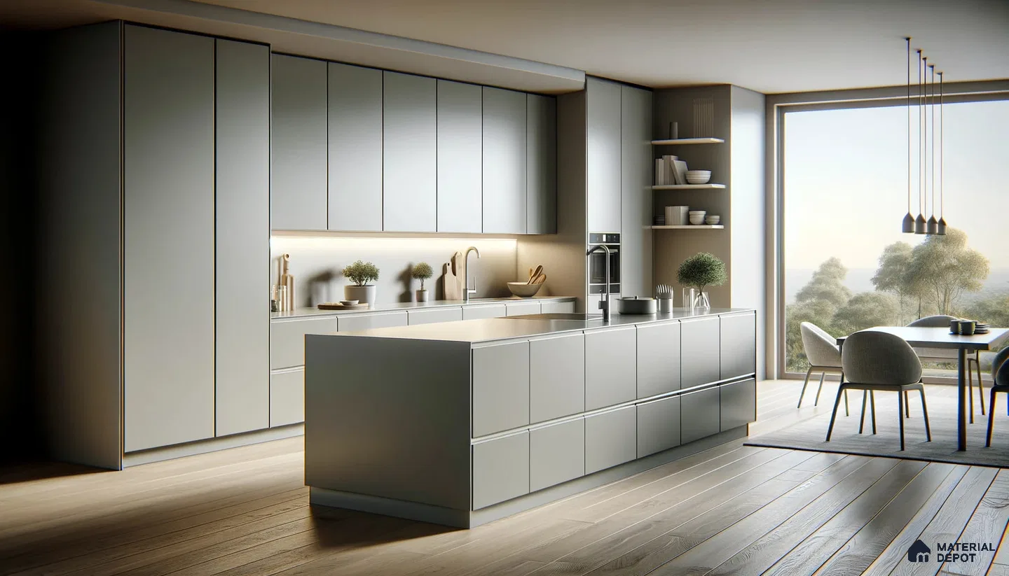 Spacious Modern Kitchen with Neutral Palette and Open Layout | Material Depot