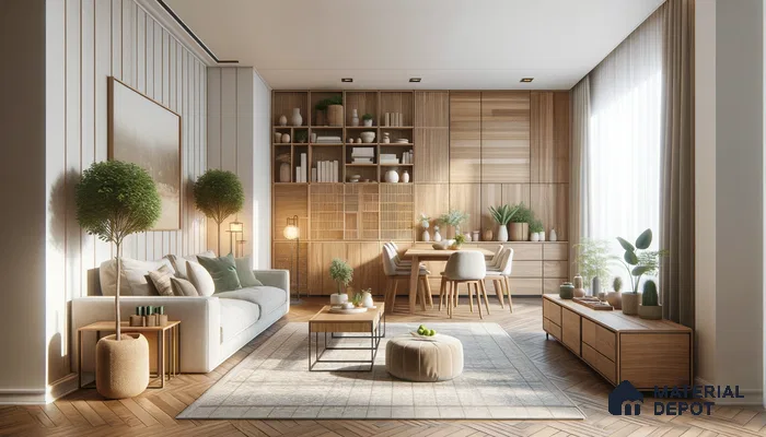 Spacious Scandinavian Dining and Kitchen Area with Floor-to-Ceiling Windows | Material Depot