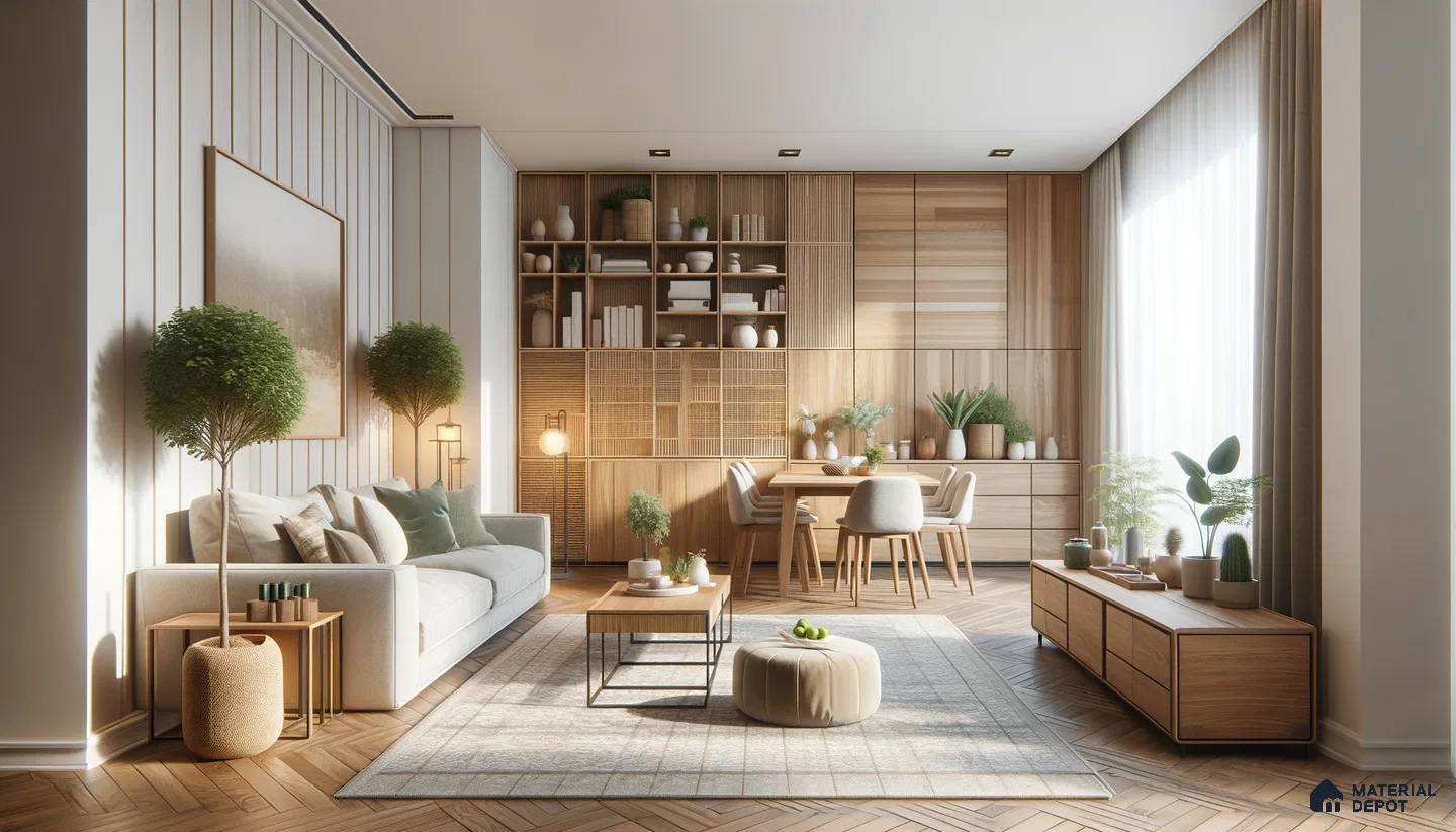 Spacious Scandinavian Dining and Kitchen Area with Floor-to-Ceiling Windows | Material Depot
