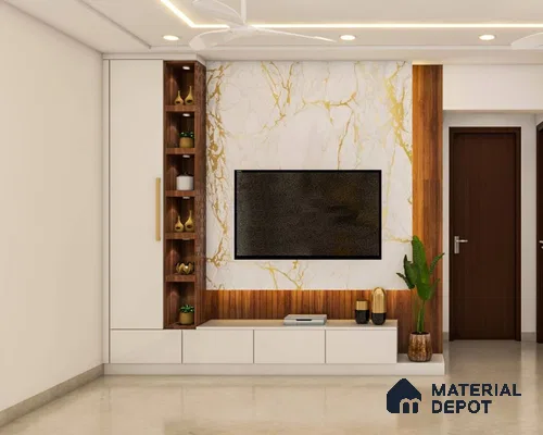 TV unit with marble splash