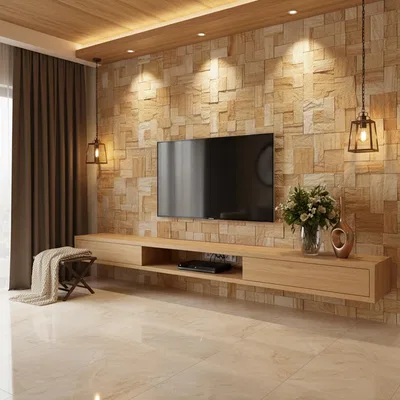 Inspiration image of Stone Cladded TV Unit