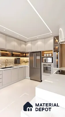 Streamlined Elegance: A Bright, Seamless Modular Kitchen With Smart Storage & Ambient Glow | Material Depot