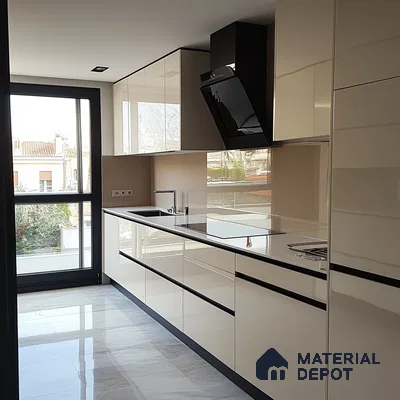 Streamlined Elegance: Sleek White Modern Kitchen with Natural Light and Minimalist Design | Material Depot