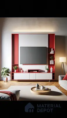Striking Red Media Wall in a Modern Living Room | Material Depot