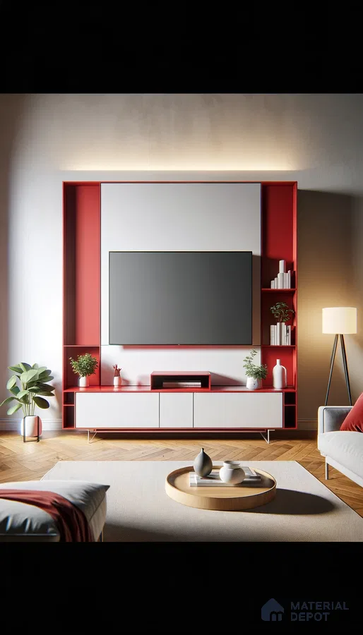 Striking Red Media Wall in a Modern Living Room | Material Depot
