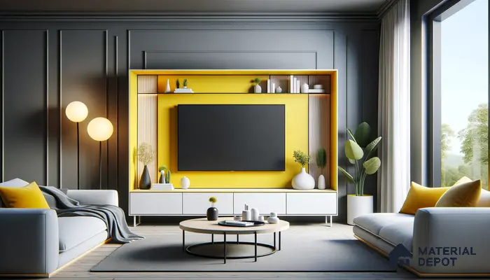 Striking Yellow Entertainment Nook Anchors a Modern, Vibrant Living Room | Material Depot