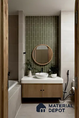 Stylish Bathroom Interior with Green Accent Tiles | Material Depot
