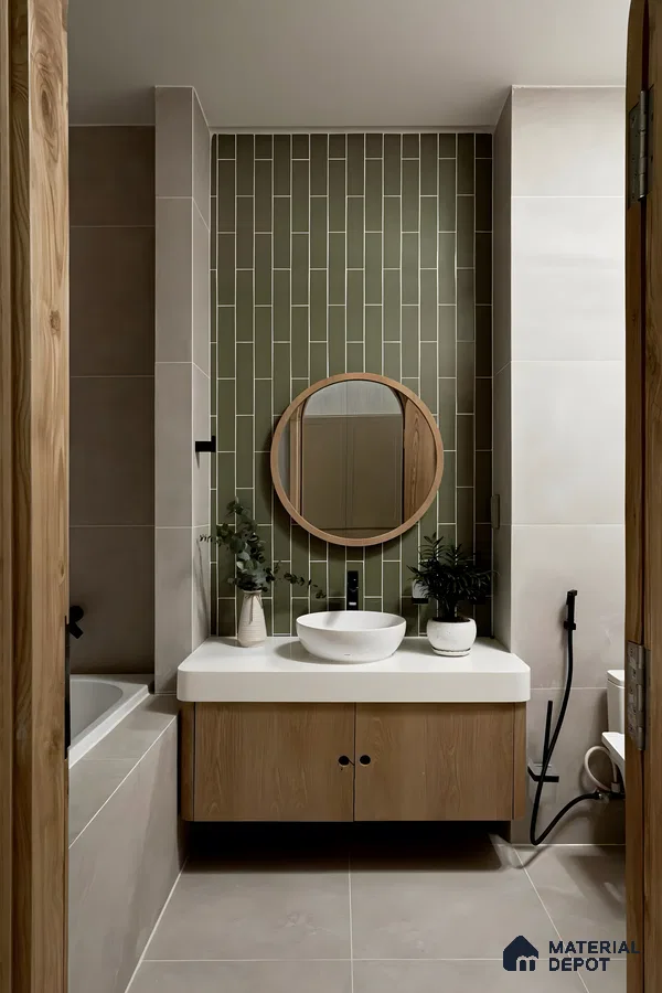 Stylish Bathroom Interior with Green Accent Tiles | Material Depot
