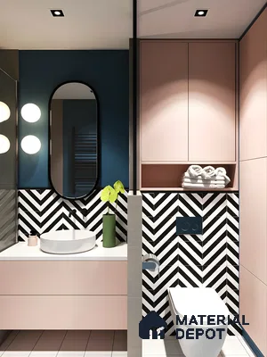 Stylish Bathroom with Chevron Tile Accents | Material Depot