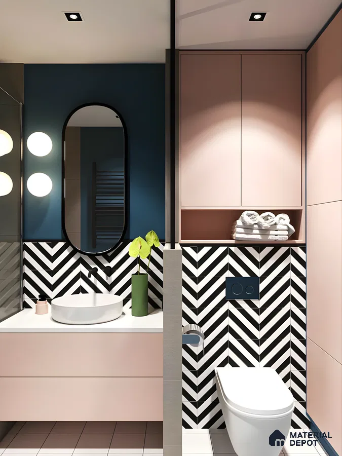Stylish Bathroom with Chevron Tile Accents | Material Depot