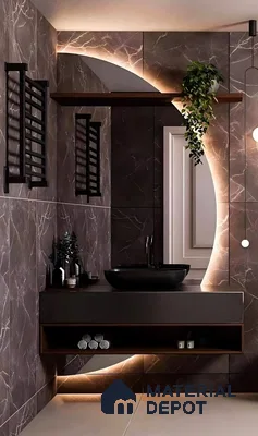 Stylish Bathroom With Dark Marble And Black Fixtures | Material Depot