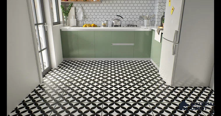 Moroccan Wall & Floor Tile TL 01444 Snow Monochrome 2 ft x 2 ft Matte Finish Vitrified Tile - 9 mm | Suitable For Balcony, Bathroom, Foyer | Please Expect a Slight Variation of Pattern