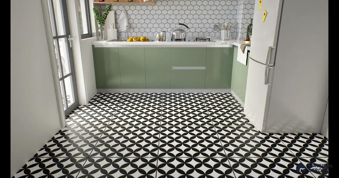 Moroccan Wall & Floor Tile TL 01444 Snow Monochrome 2 ft x 2 ft Matte Finish Vitrified Tile - 9 mm | Suitable For Balcony, Bathroom, Foyer | Please Expect a Slight Variation of Pattern