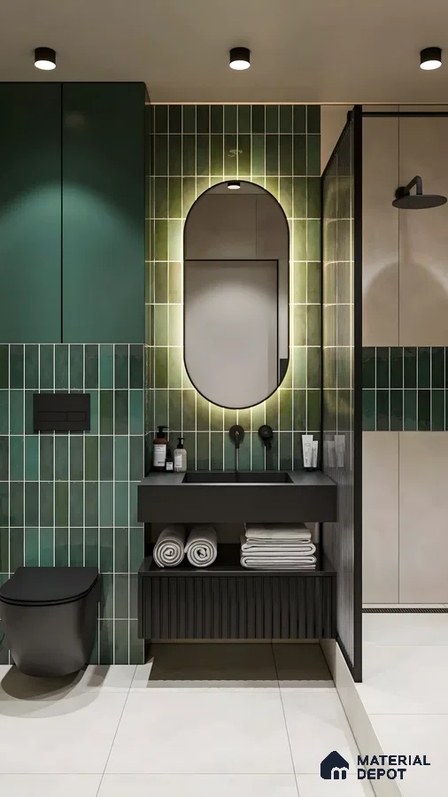 Vibrant Green and Gold Bathroom Design | Material Depot