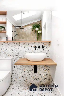 Stylish Bathroom with Terrazzo Design and Black Fixtures | Material Depot