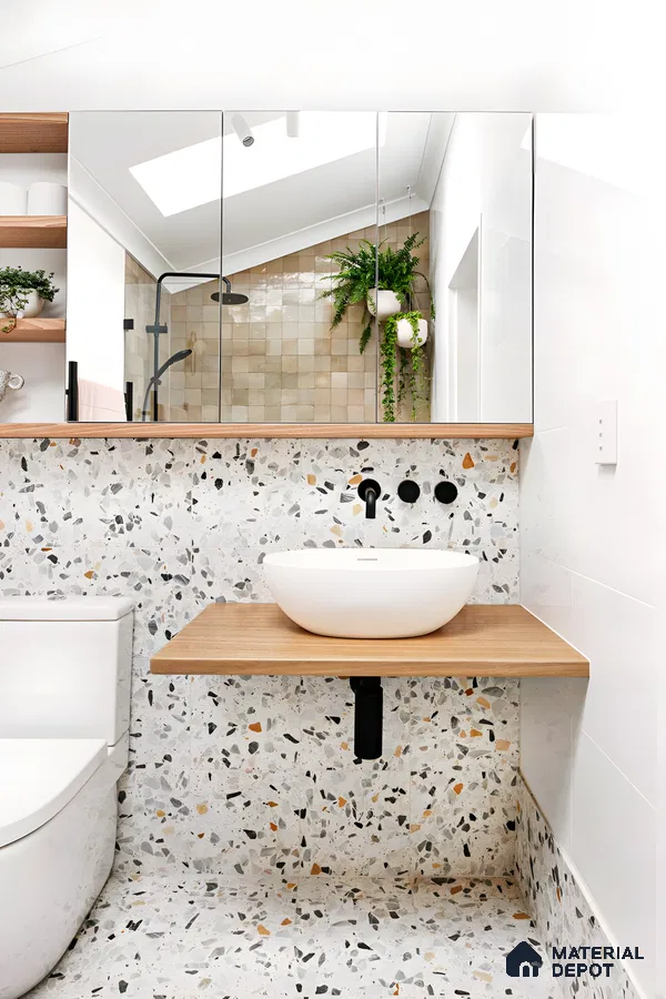 Stylish Bathroom with Terrazzo Design and Black Fixtures | Material Depot