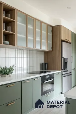 Stylish Kitchen Featuring Glass and Wood Elements | Material Depot