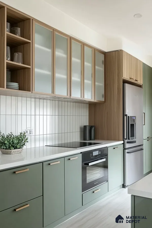 Stylish Kitchen Featuring Glass and Wood Elements | Material Depot