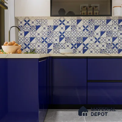 Subway Wall & Floor Handmade Tile TL 05860 C Criss Cross Azure Harmony 98 mm x 98 mm Vitrified - 9 mm | 6 Random Patterns | Suitable For Living Room, Bedroom, Kitchen