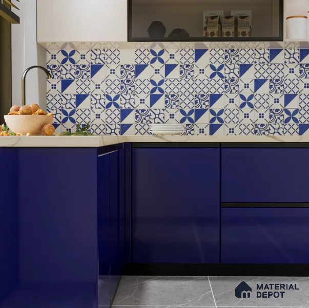 Subway Wall & Floor Handmade Tile TL 05860 C Criss Cross Azure Harmony 98 mm x 98 mm Vitrified - 9 mm | 6 Random Patterns | Suitable For Living Room, Bedroom, Kitchen