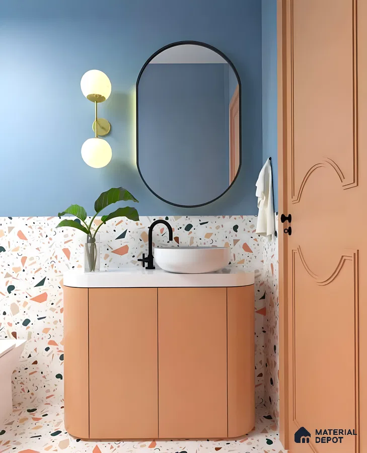 Stylish Lavatory Space with Colorful Terrazzo Detailing and Sleek Fixtures | Material Depot