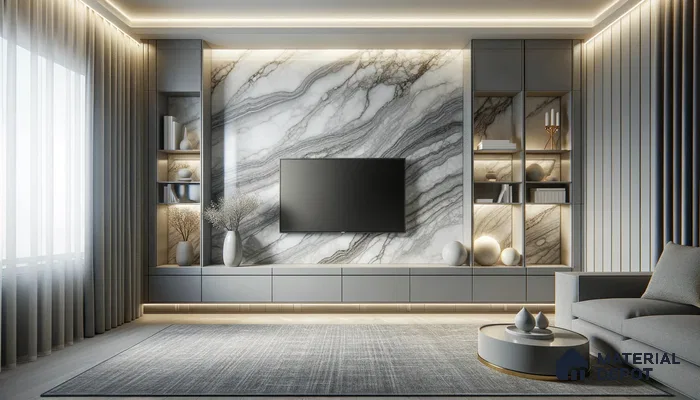 Stylish Monochrome Lounge with Marble Highlight and Textured Detailing | Material Depot