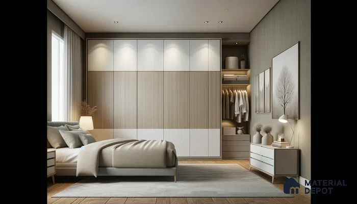 Subdued Chic Bedroom with Soft Tones and Streamlined Storage | Material Depot