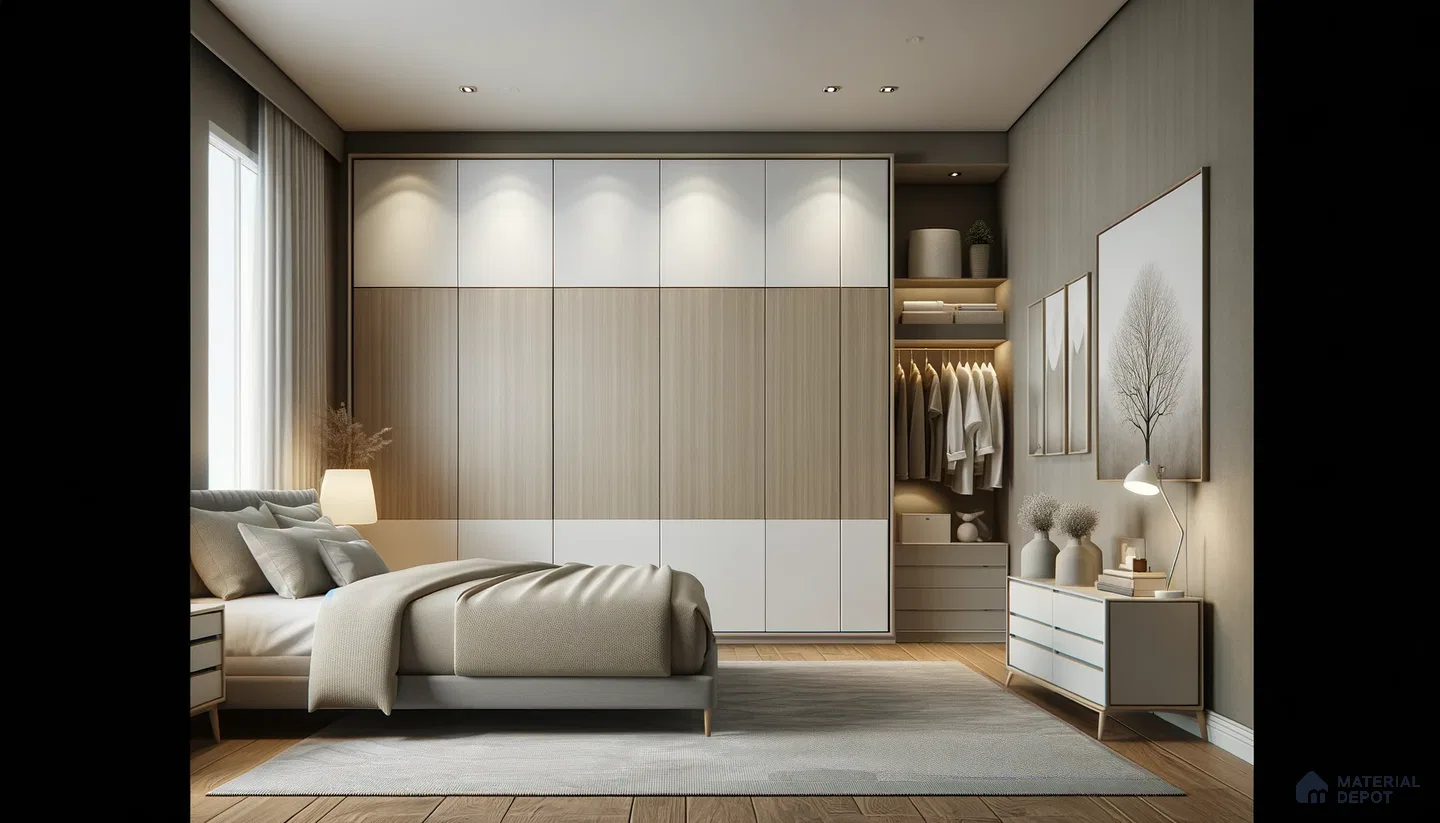 Subdued Chic Bedroom with Soft Tones and Streamlined Storage | Material Depot