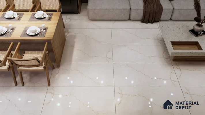 Subtle Beige Marble Look Tiles for Elegant Dining & Living Spaces | Material Depot