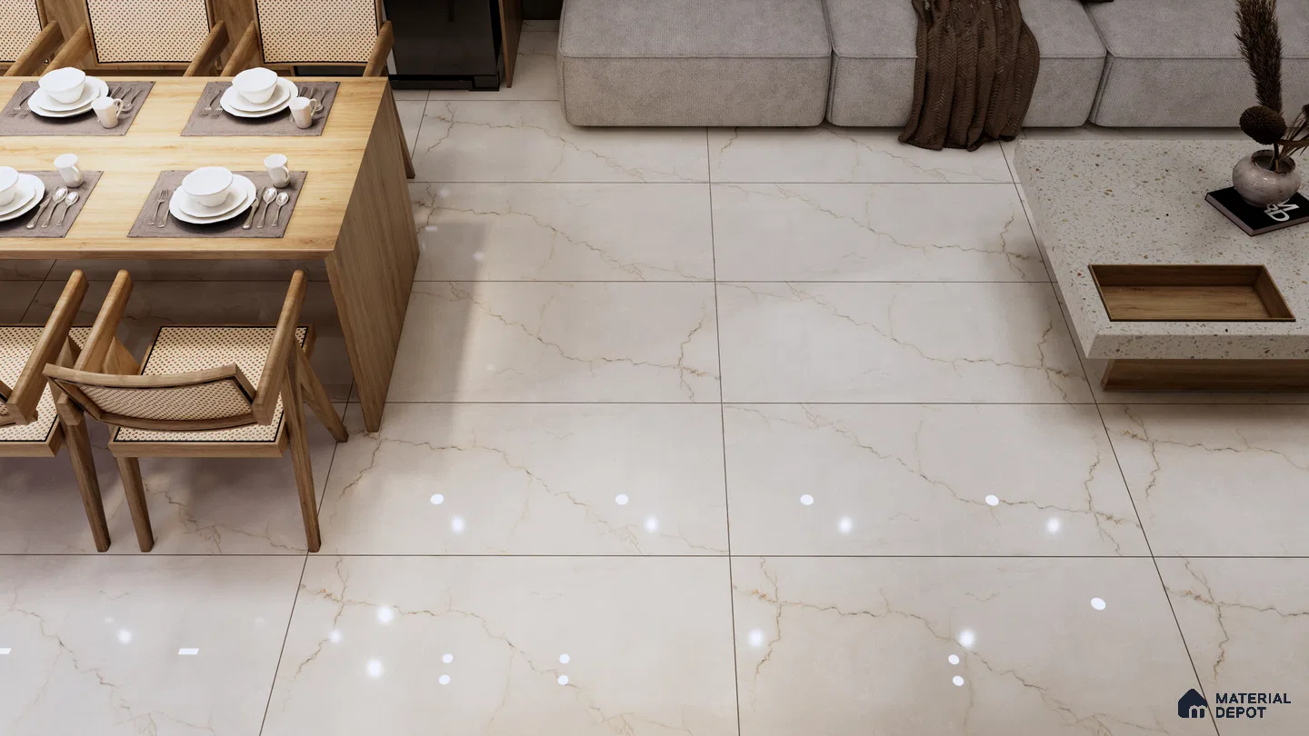 Subtle Beige Marble Look Tiles for Elegant Dining & Living Spaces | Material Depot