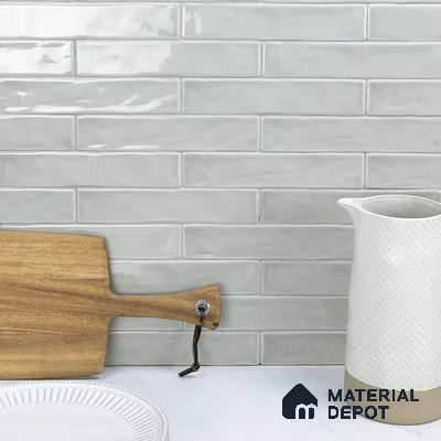 Subtle Harmony Uneven Light-Textured Tiles with Ivory Countertop | Material Depot