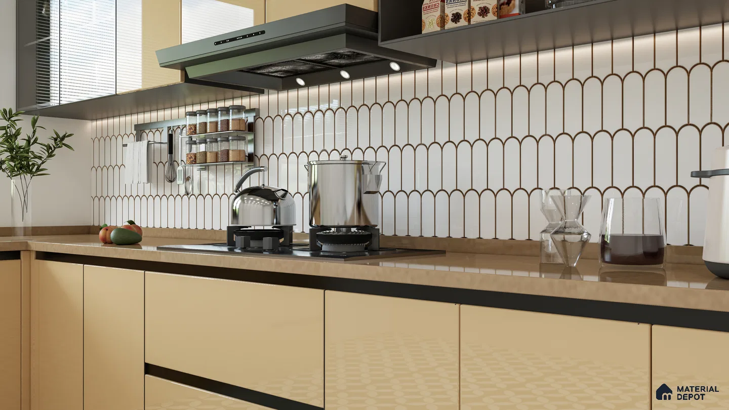 Glossy Green Herringbone Subway Tiles for a Fresh Kitchen Backsplash | Material Depot