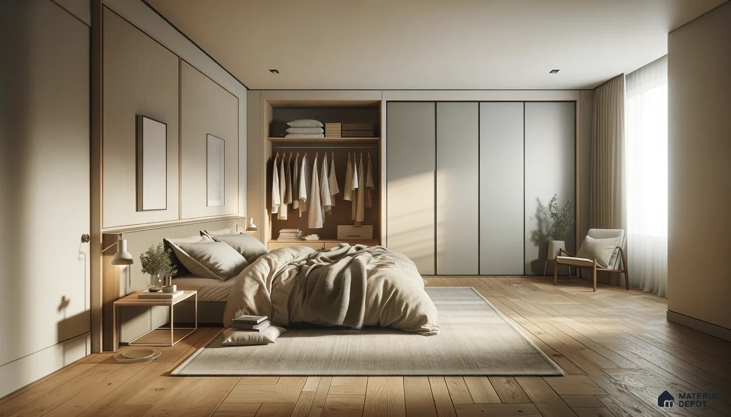 Sun-Kissed Minimalist Bedroom with Natural Textures of Well Brushed Laminates | Material Depot