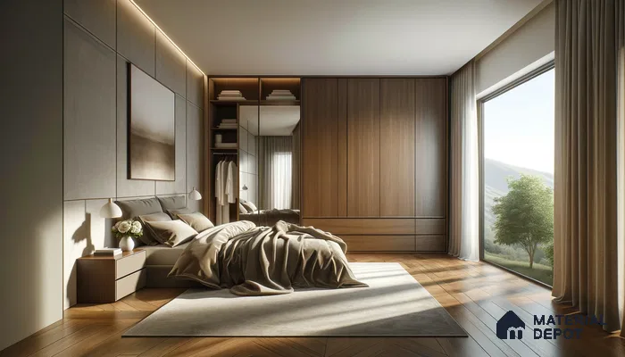 Sunlit Bedroom Oasis with Cozy Textures and Rich Wooden Accents | Material Depot