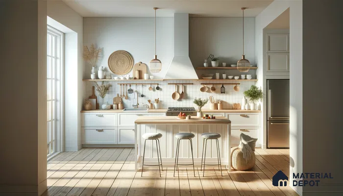 Sunlit Bohemian Kitchen with Chic Simplicity and Textured Details | Material Depot