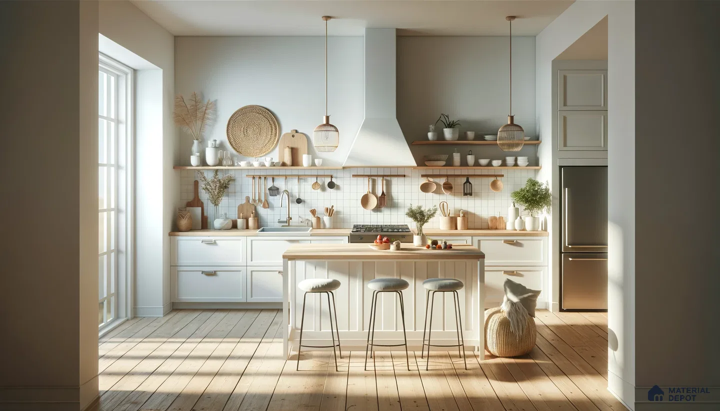 Sunlit Bohemian Kitchen with Chic Simplicity and Textured Details | Material Depot