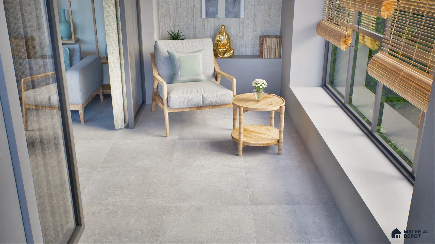 Sunlit Corner Retreat with Rustic Grey Tiles | Material Depot