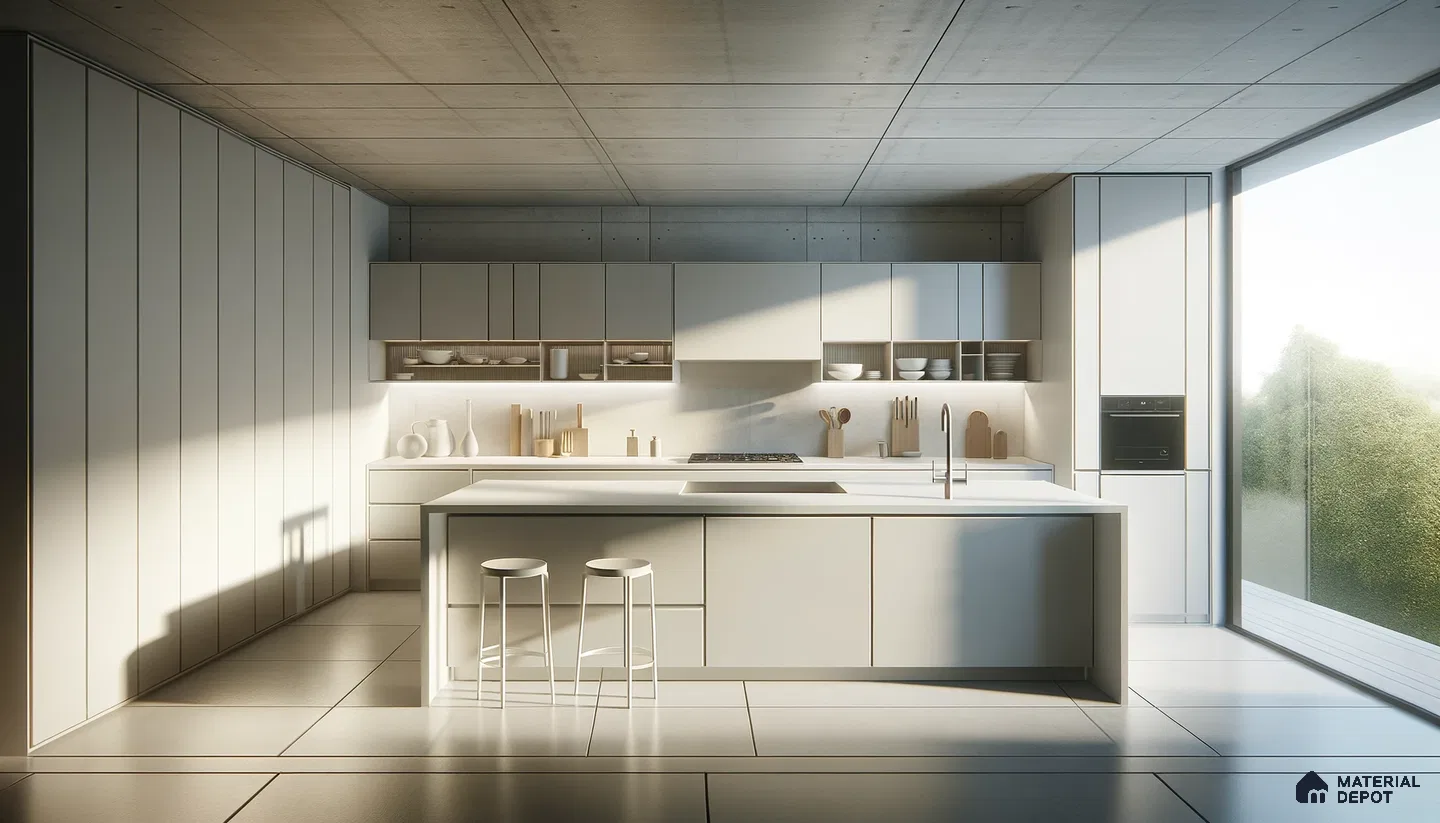 Sunlit Minimalist Kitchen with Subtle Textural Contrast | Material Depot