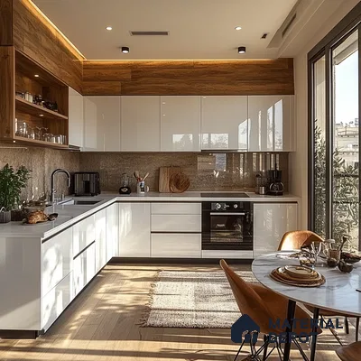 Sunlit Serenity: Bright and Airy Kitchen with Natural Wood and Clean White Finishes | Material Depot