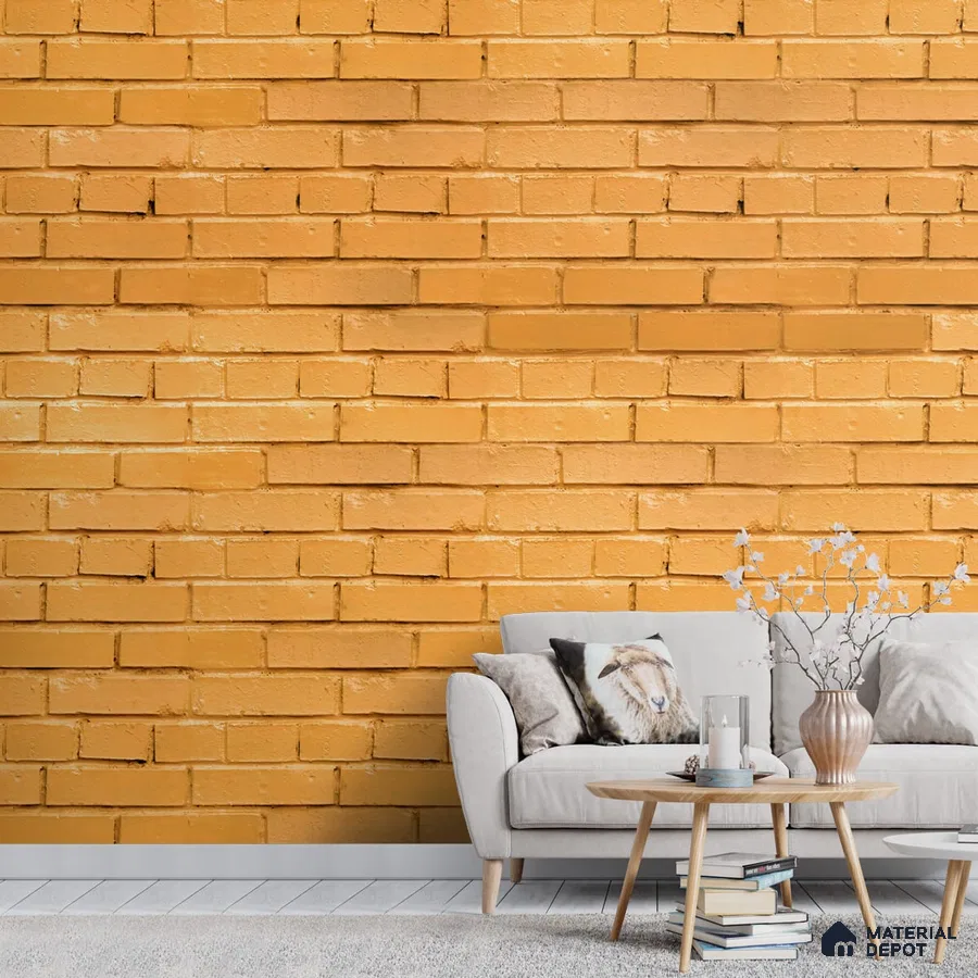 A close-up of a 3D Natural Yellow Brick Look Wallpaper 19.6 Inches(W) x 420 Inches(H) Atarangi Series 3D Patterned - 57 Sq. Ft. with a finish available at Material Depot in Bangalore