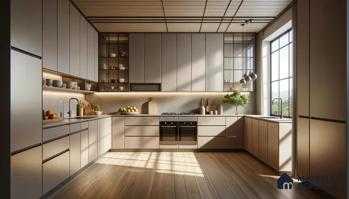 Sunset Glow in Modern Kitchen: Clean Lines Meet Warm Illumination | Material Depot