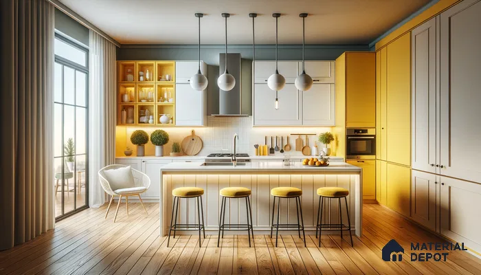 Sunshine Yellow Accents in a Bright, Inviting Modern Kitchen Space | Material Depot