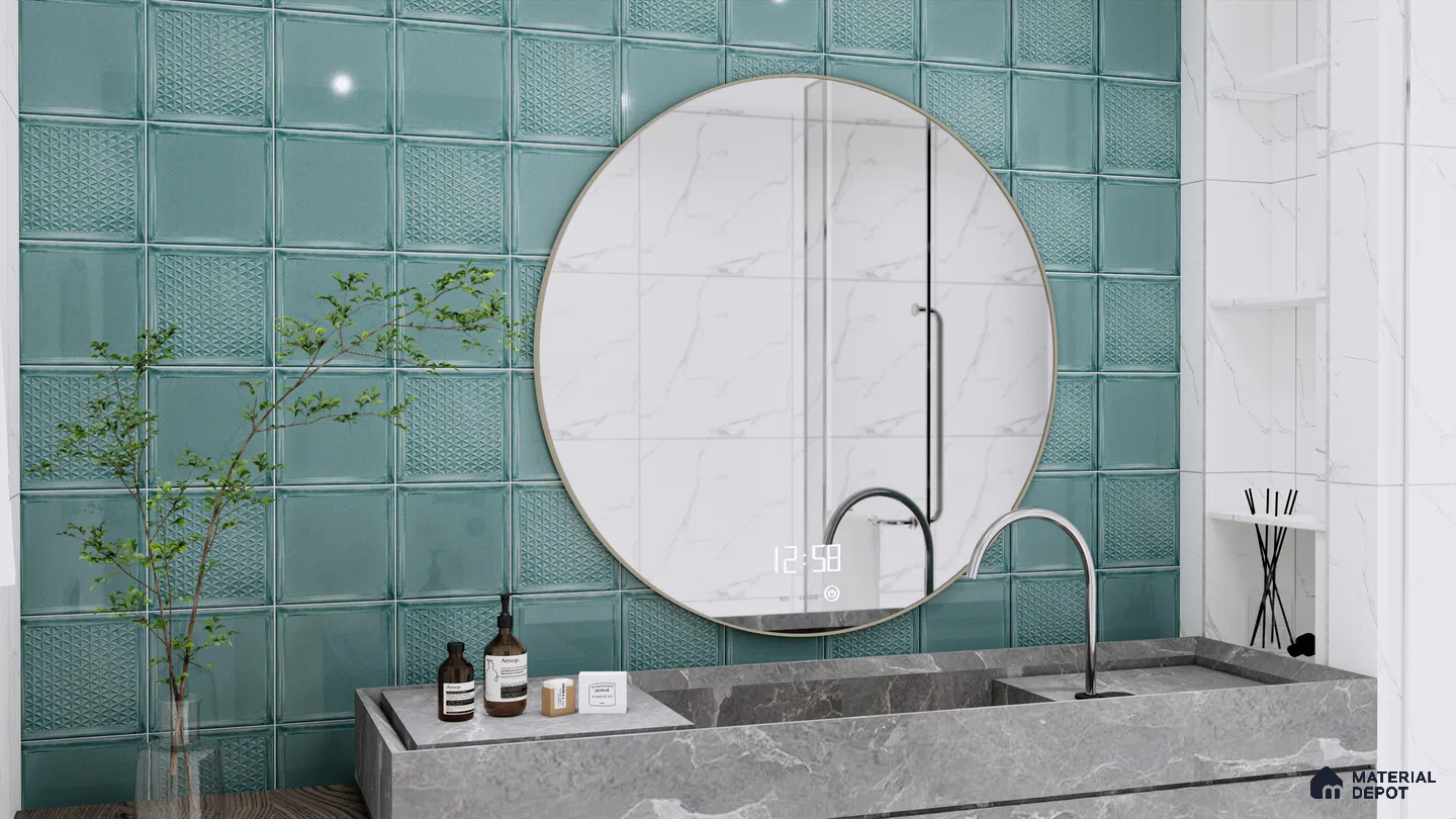 Teal Textured Glass Tiles for a Luxe Contemporary Bathroom | Material Depot