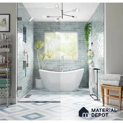 Teal Tranquility Stylish Tiles and Bathtub Retreat in Bathroom | Material Depot